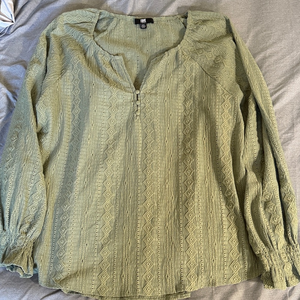 FRYE Olive Green Textured Long-Sleeve Peasant Top